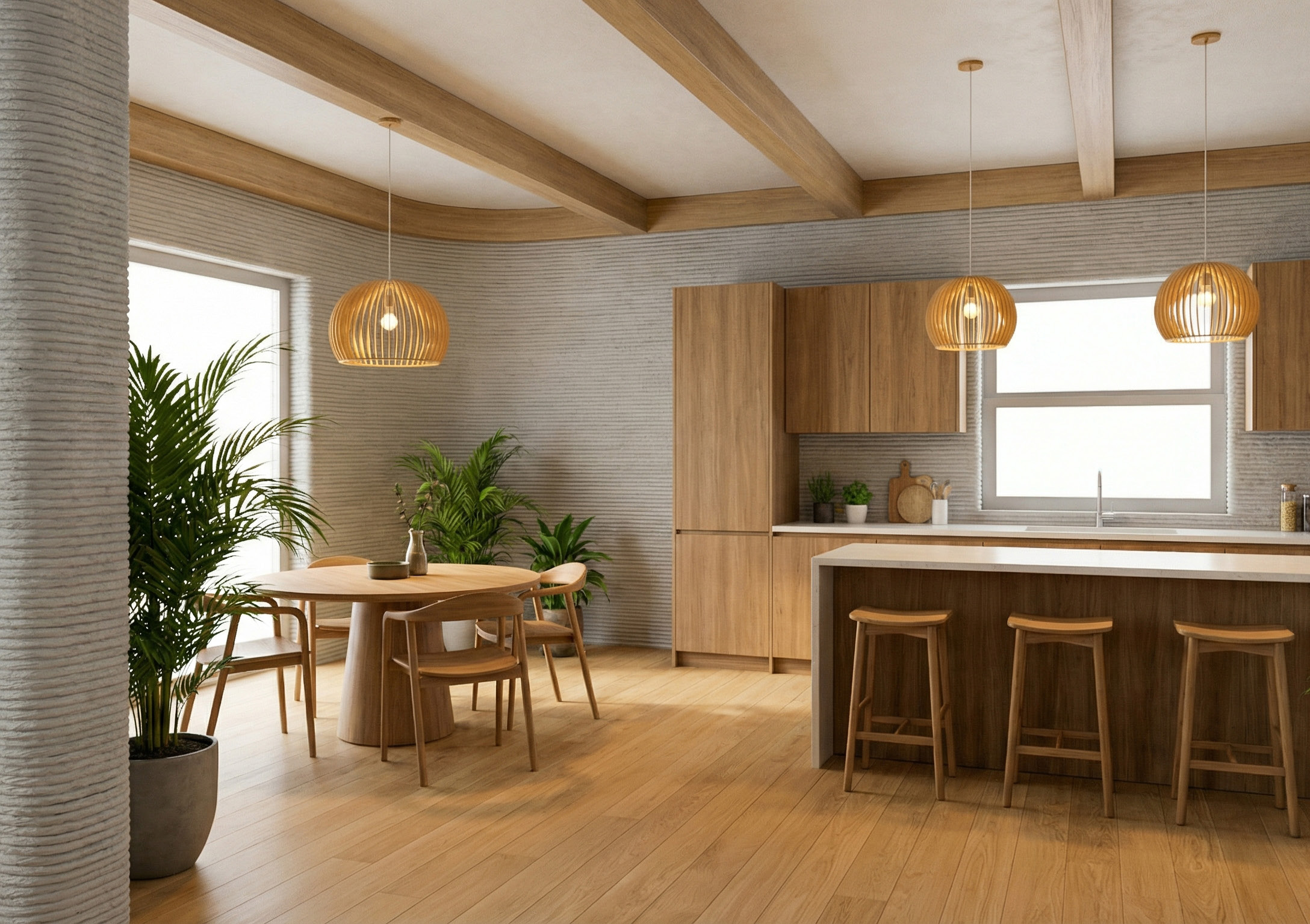 Lavacrete interior — kitchen & dining